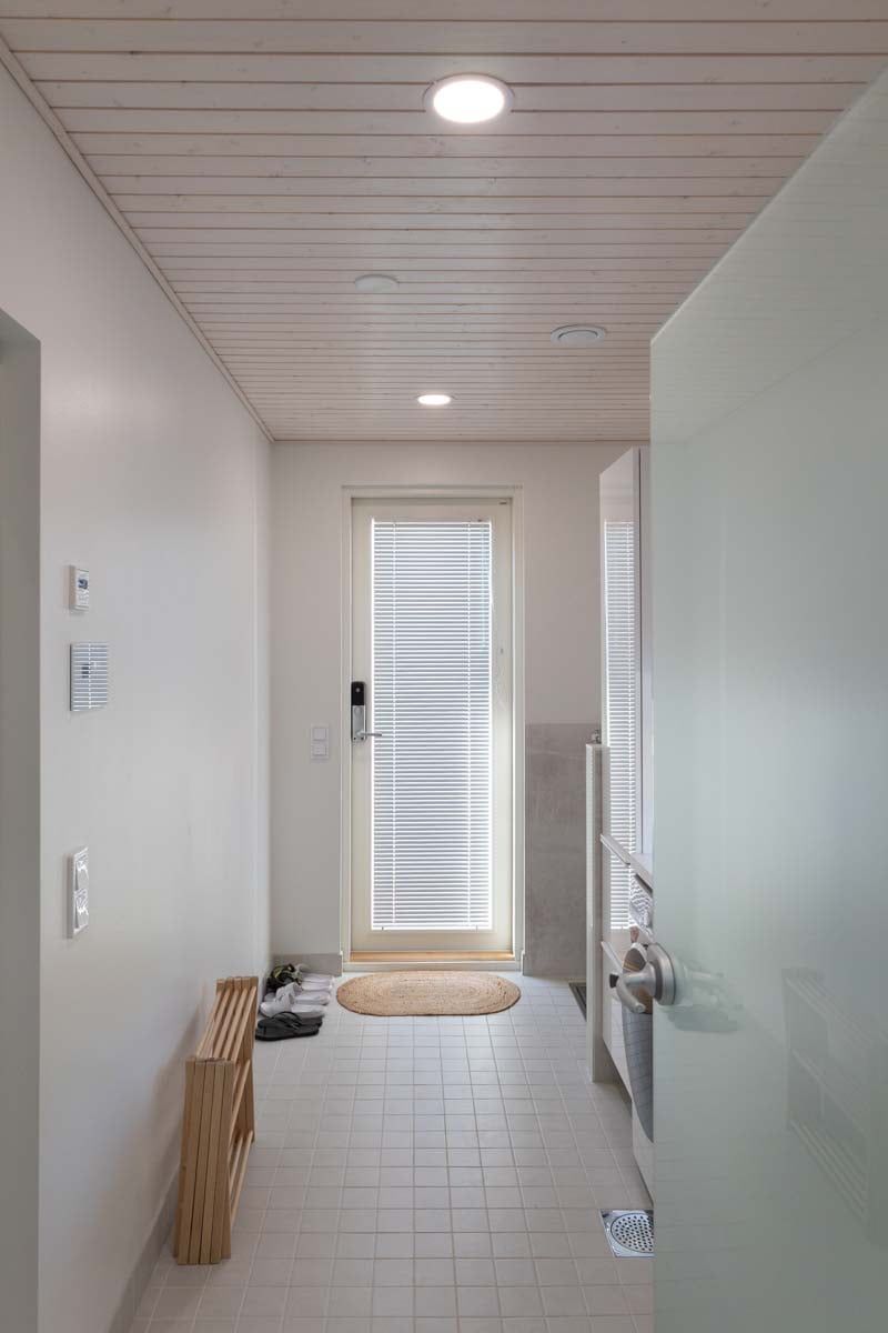 Plafondi 160 in a corridor with general lighting. LedStore.fi